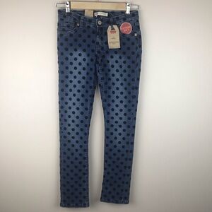Levi’s 711 Skinnies with Black Velvet Polka Dot Size 12 NEW